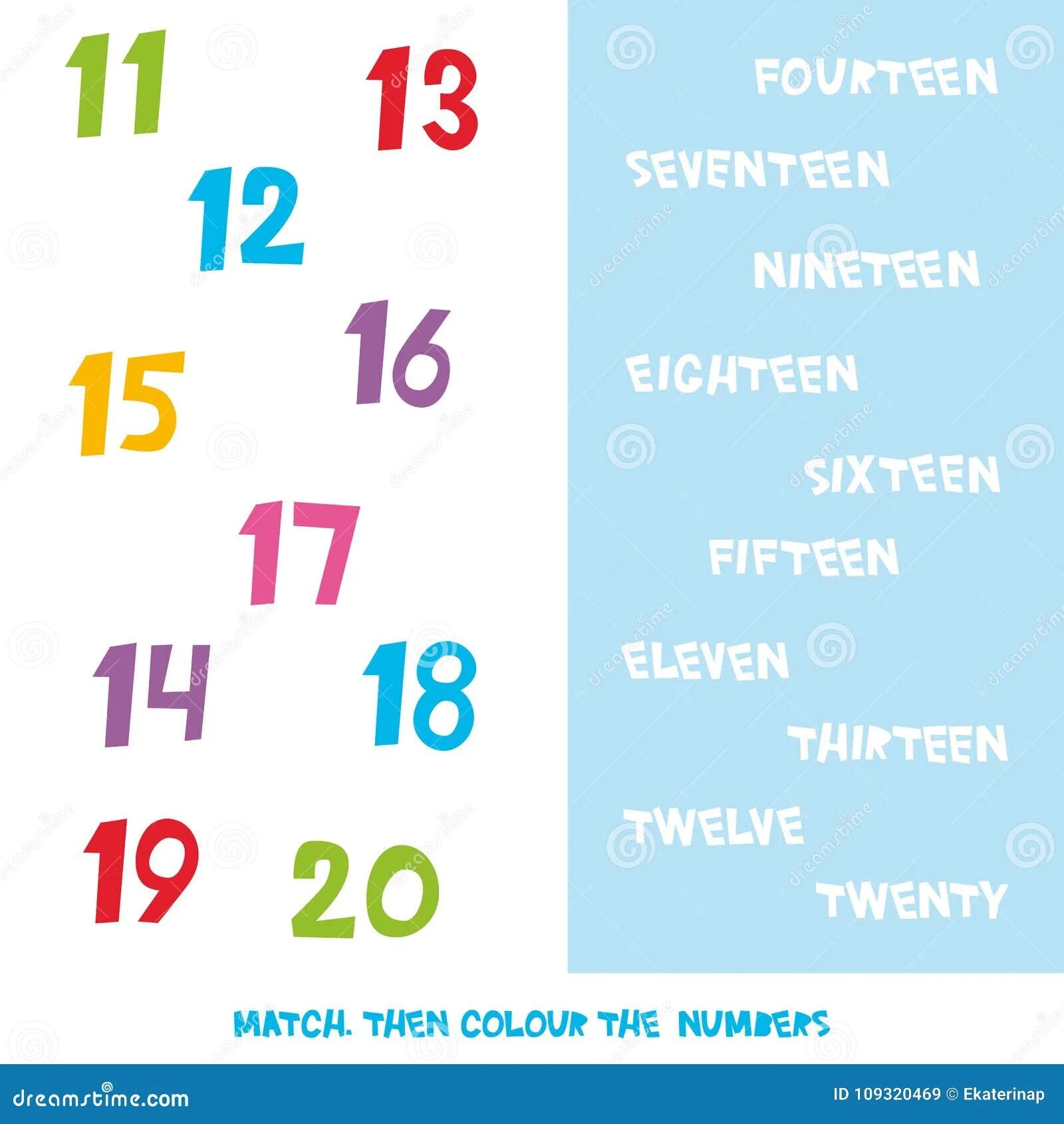 Numbers 11-20. Match, then Colour the numbers. Числа от 11 до 20. Numbers 11-20 for Kids. Шестнадцать тринадцать