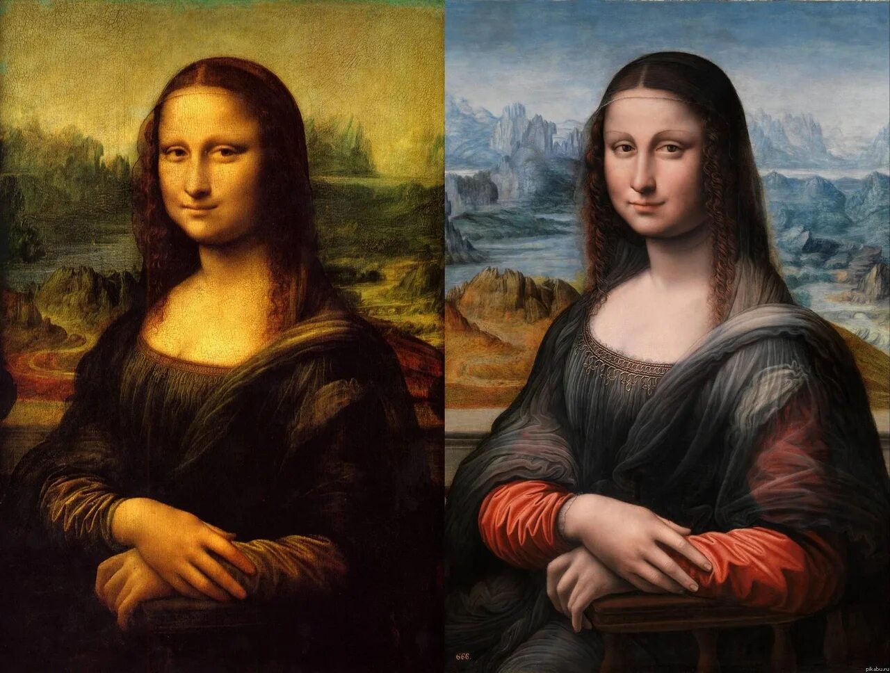 Портрет моны Лизы Джоконда Леонардо да Винчи. Даны три изображения произведений искусства