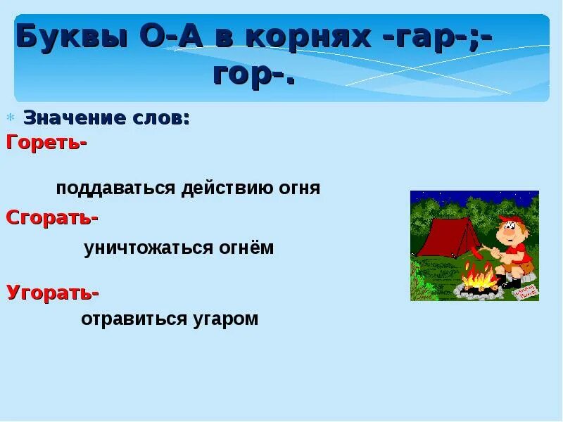 Сгорать в корне слова. Гор гар значение. Буквы а о в корнях гар гор. Обгореть гар гор.