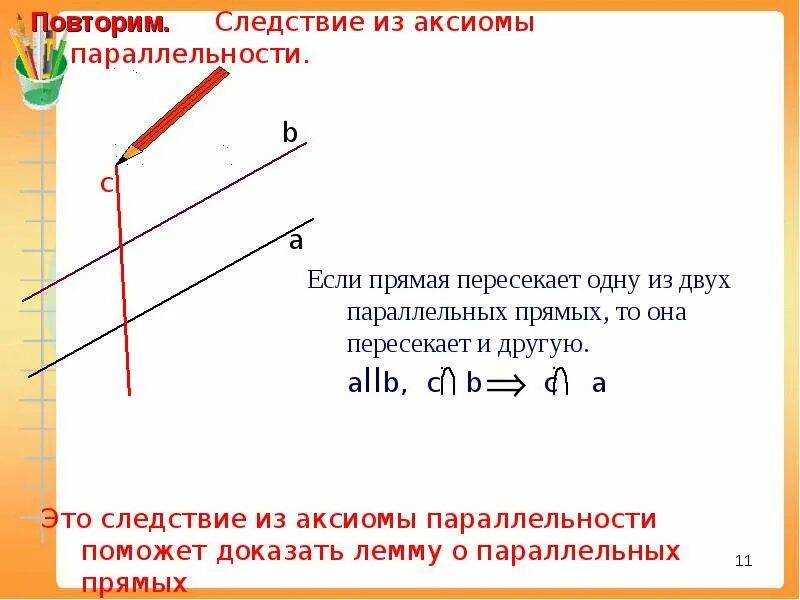 Следствия из аксиомы параллельных. 2 Следствие из Аксиомы параллельных прямых. Доказательство 1 следствия Аксиомы параллельных прямых. Доказательство 2 следствия Аксиомы параллельных прямых. Аксиома параллельности прямых 1 следствие.