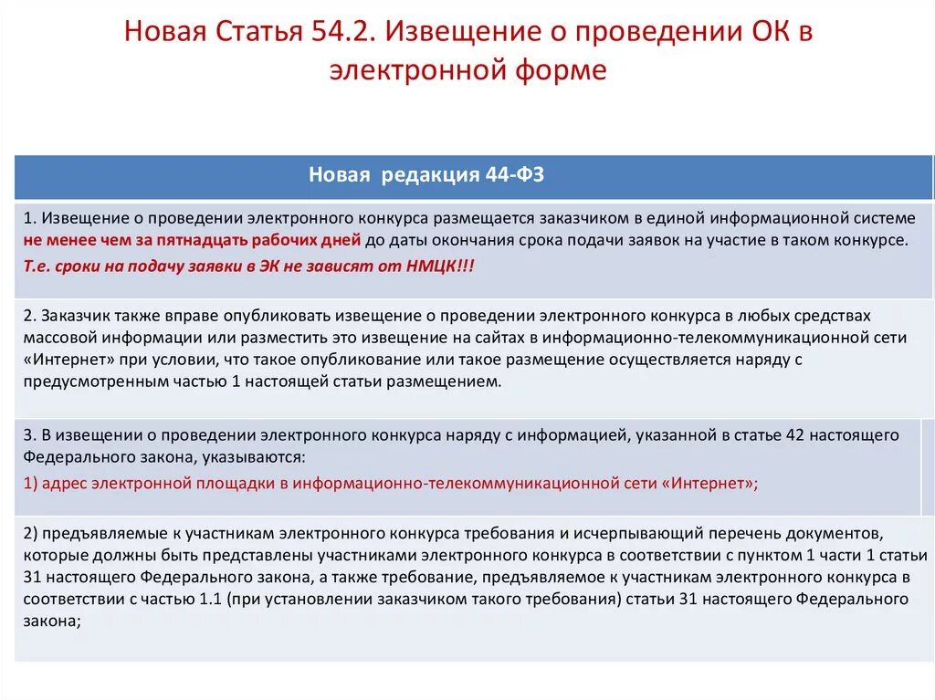 Минимальный срок подачи заявок в электронном конкурсе. Извещение о проведении конкурса в электронной форме. Новая статья. Основные положения 44 ФЗ. Статья 67 ФЗ.