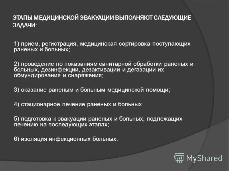 Этапы медицинской эвакуации.