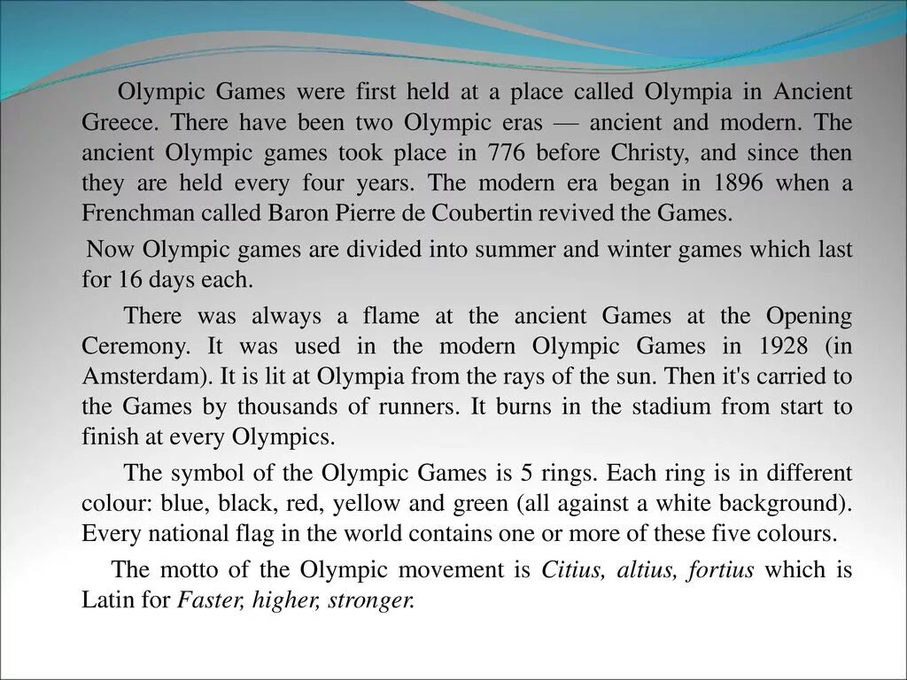 Эссе спорт английский. Сочинение по английскому на тему Олимпийские игры. Олимпийские игры проект по английскому. Текст по английскому на тему Олимпийские игры.