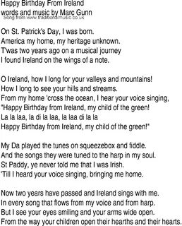 Irish Music, Song and Ballad Lyrics for: Happy Birthday Ireland.