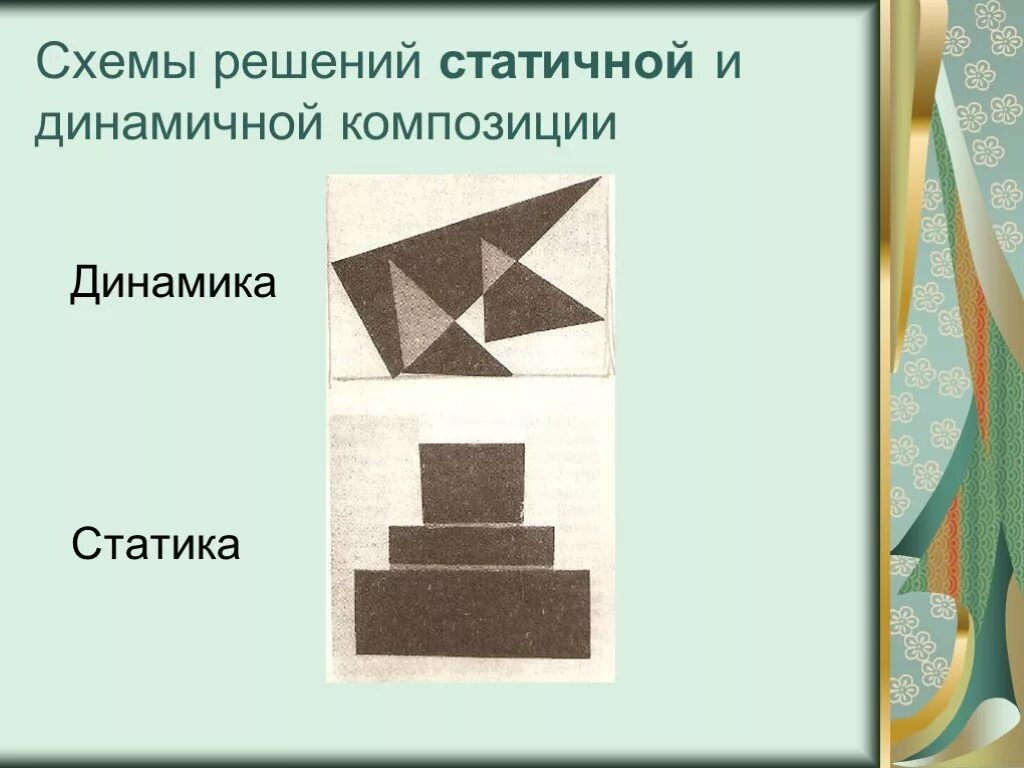 Основы композиции в изобразительном искусстве статика и динамика. Динамика и статика в композиции в изобразительном искусстве. Симметрия асимметрия статика динамика композиционный центр. Статичная композиция из геометрических фигур. Сценарий 8 класс изо