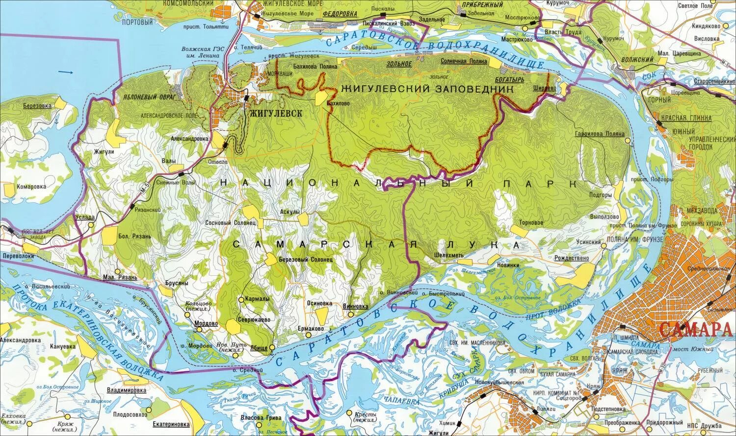 Карта Жигулевского заповедника и Самарской Луки. Где находится сток