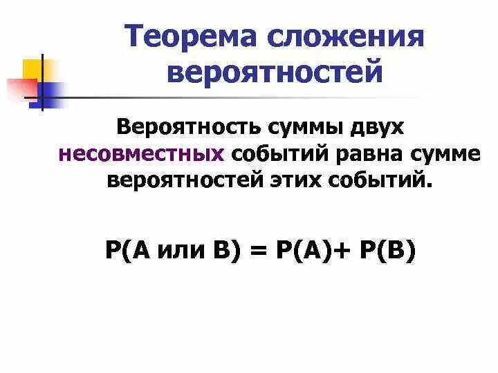 Сложение вероятностей несовместимых событий. Сумма событий теорема сложения вероятностей. Правила сложения и умножения вероятностей. Сложение вероятностей несовместных событий. Формула сложения вероятностей.