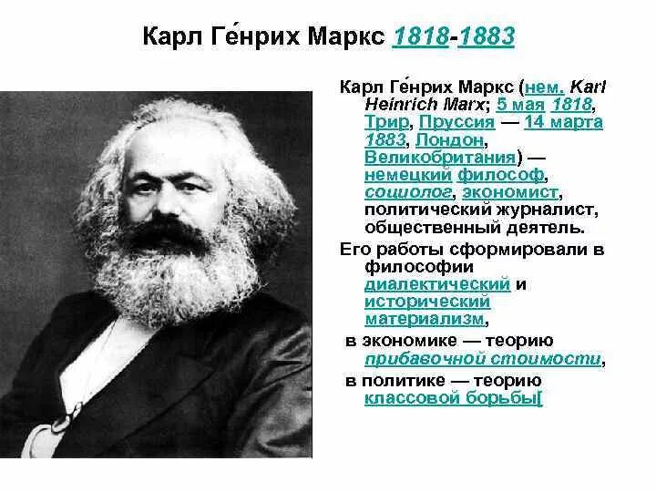 Karl Marx (1818-1883). Пенсионный маркс телефон