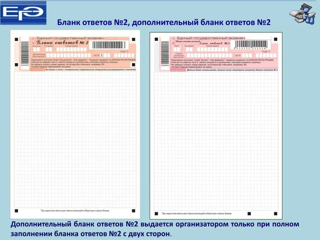 Бланк ответов для развернутого ответа. Бланки ответов 2. Дополнительный бланк ответов. Дополнительные бланки ответов 2. Заполнение дополнительных бланков ответов.