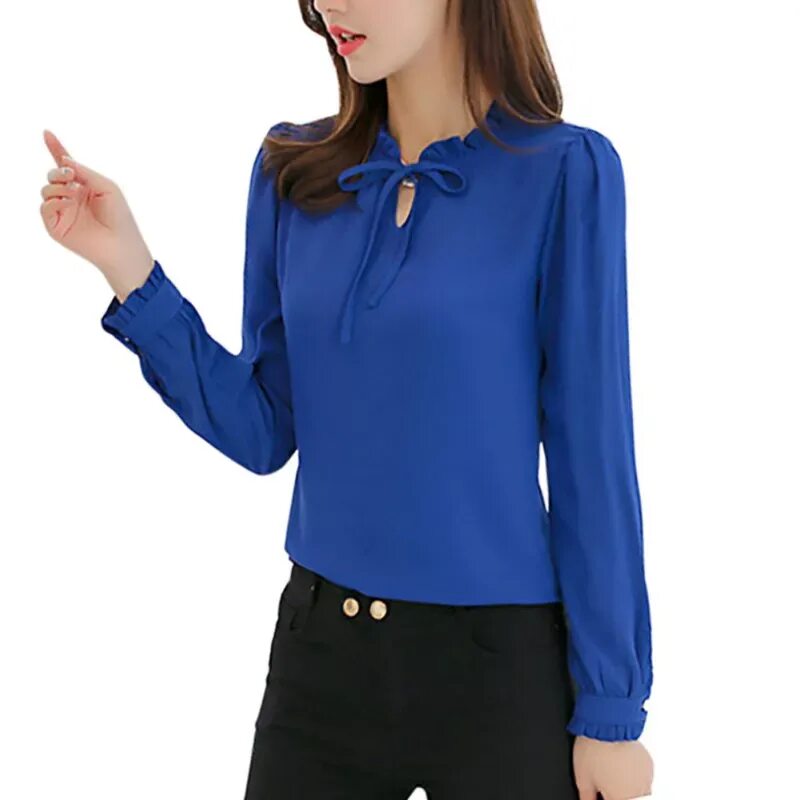 Блузка женская. Блузка с длинным рукавом. Синяя рубашка женская. Блузка с воротником. Блузка женская синяя
