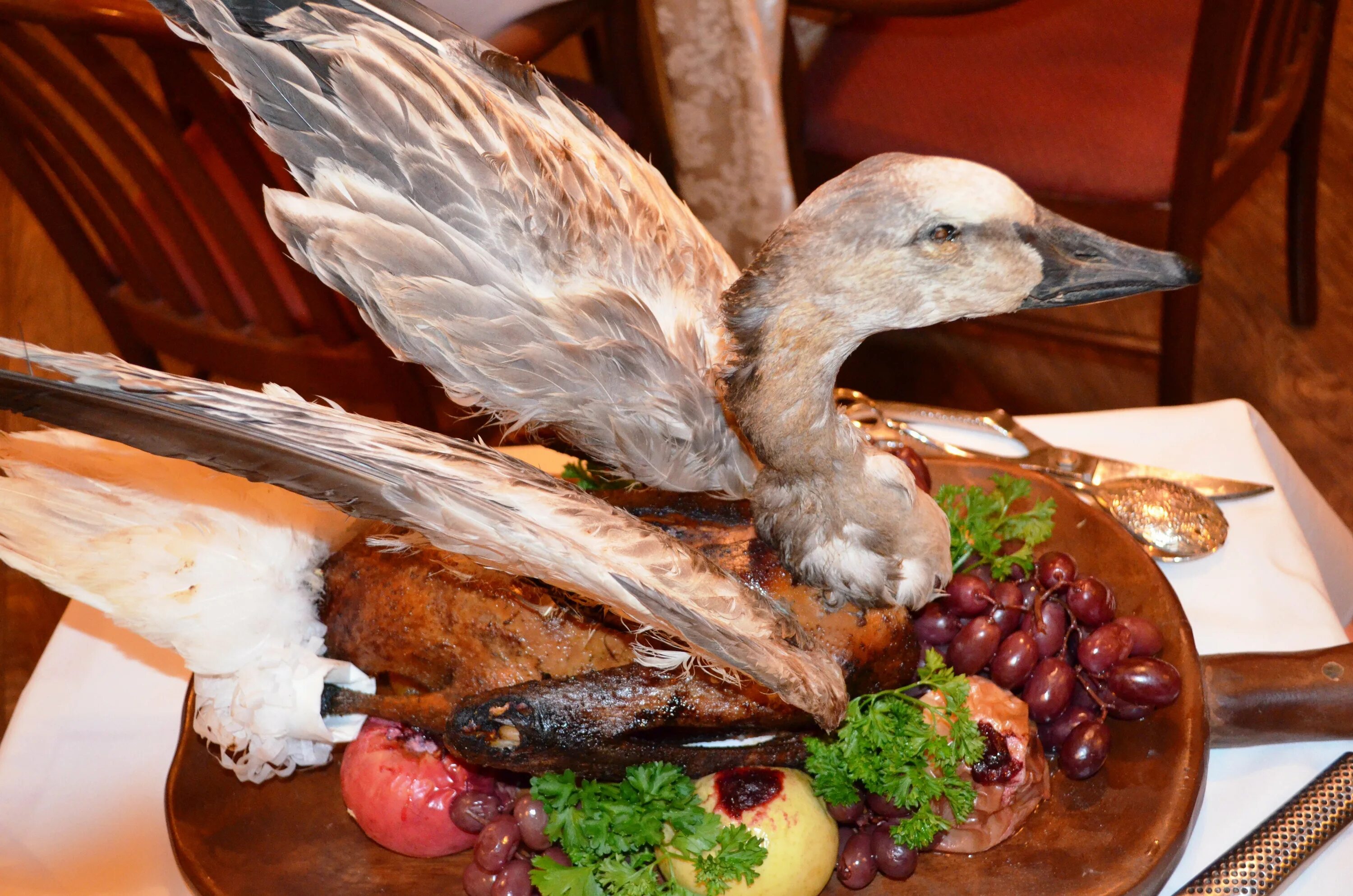 Дичью называют. Гусь на столе. Дичь птица. Блюдо из лебедя. Гусь на праздничный стол.