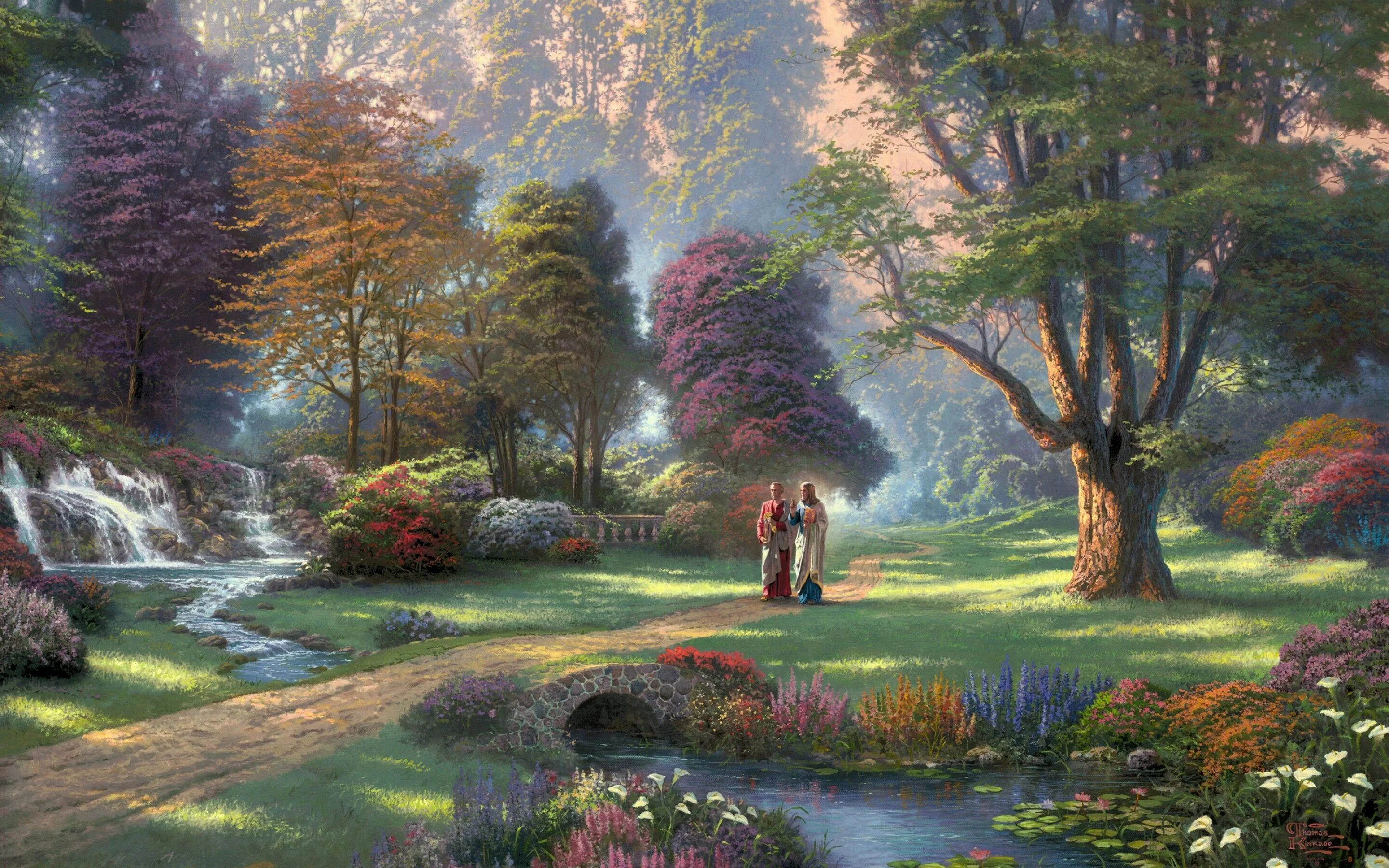Обои картины. Томас Кинкаде художник сады. Томас Кинкейд картины сады. Райский сад *художник Thomas Kinkade. Томас Кинкейд рай Пейзажная живопись.