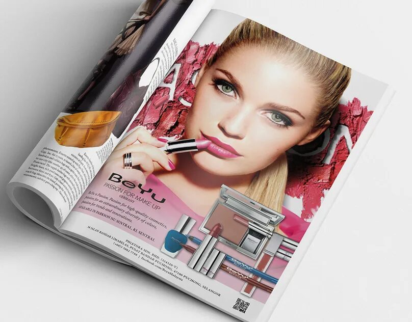 Cosmetics reading from Magazine.