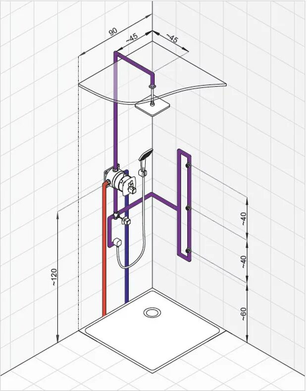 Встраиваемый смеситель для душа скрытого монтажа монтаж. Смеситель скрытого монтажа схема. Монтаж душевого смесителя схемы. Высота смесителя для душа от поддона стандарт.