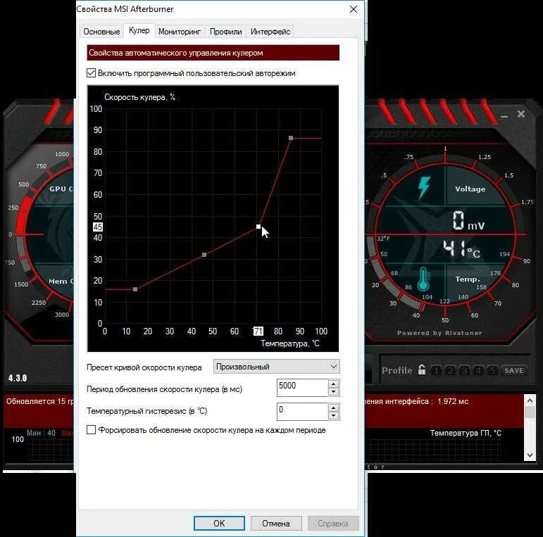 Настройка скорости кулеров. MSI Afterburner график кулера. Программа MSI для управления кулерами. Кривая кулера видеокарты Afterburner. MSI Afterburner версия 4.6.2.