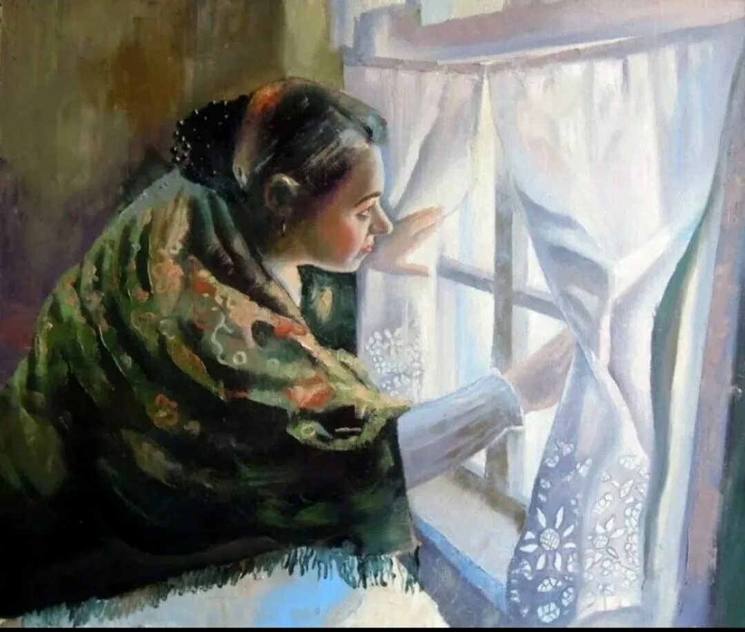 Ночами плакала ждала. Женщина у окна живопись. Женщина у окна картина. Женщина у зимнего окна.