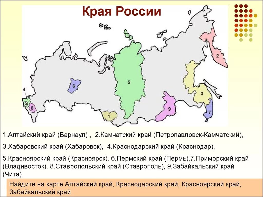 Сколько краев входит в состав. Края РФ на карте. Края России и их столицы. У края России. Края России на карте.