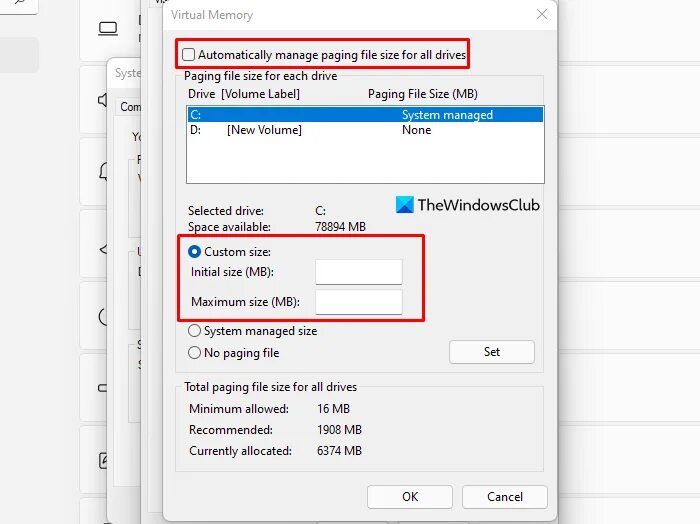 Paging file size. Paging file size