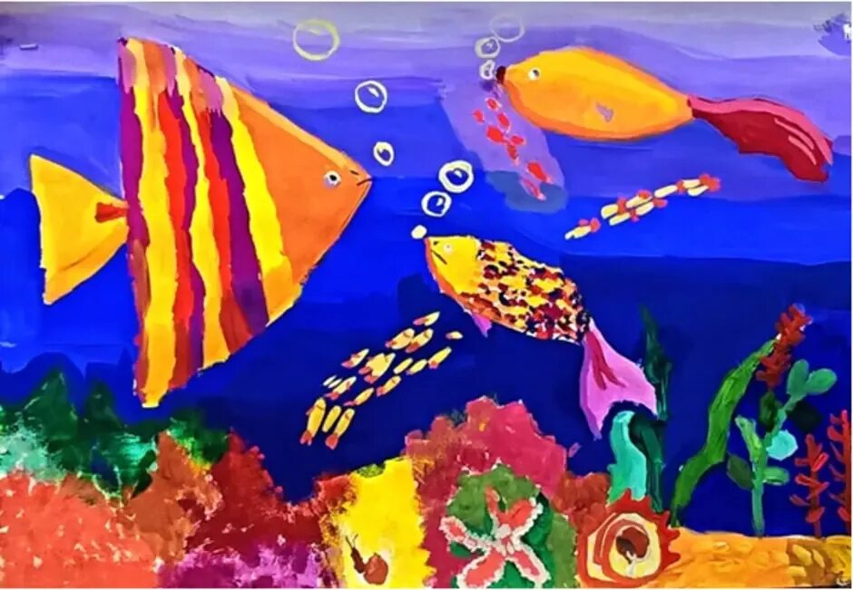 Рисование подводный мир. Рисование для детей. Рисование красками для детей. Рисование гуашью.