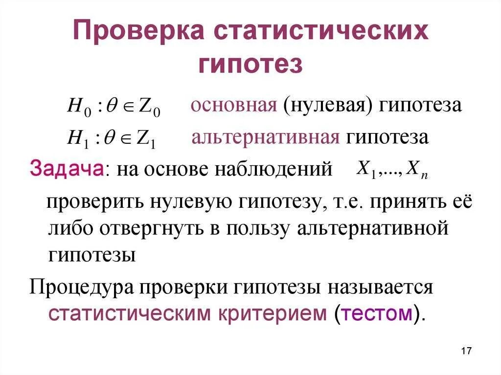 Основные понятия теории проверки статистических гипотез. Алгоритм статистической оценки гипотезы. Проверка статистических гипотез формулы. Проверка статических гипотез формулы.