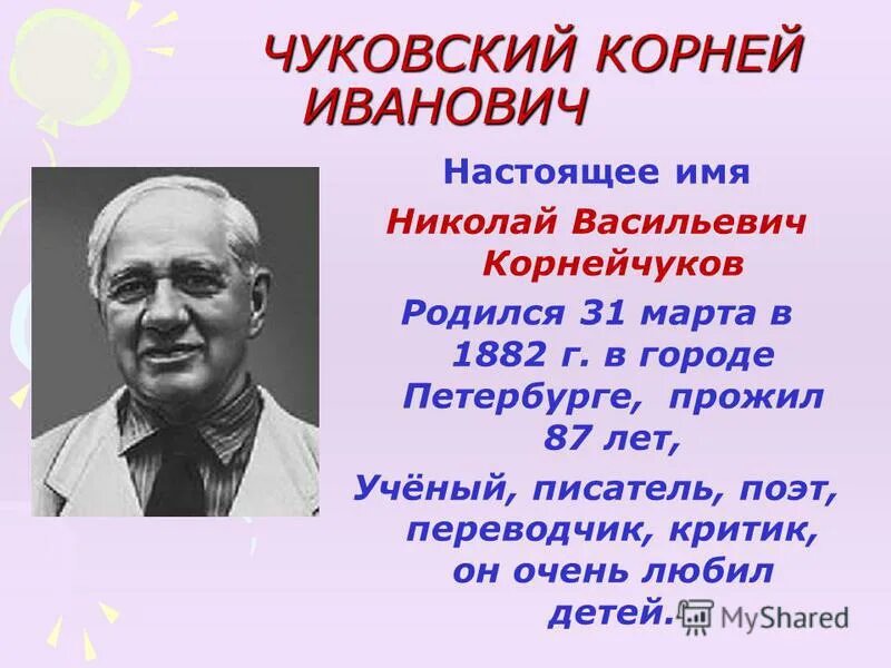 Даты жизни Корнея Ивановича Чуковского. Имя писателя Корнея Чуковского. Писатели ФИО Чуковский. Кого называли дедушкой корнеем