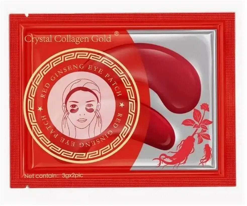 Патчи Crystal Collagen Gold Red Ginseng Eye Patch (3gx2pic). Патчи Red Ginseng. Гидрогелевые патчи с женьшенем Crystal Collagen Gold Red Ginseng. Патчи одноразовые.