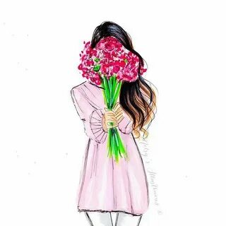 Рисунок девочки с цветами