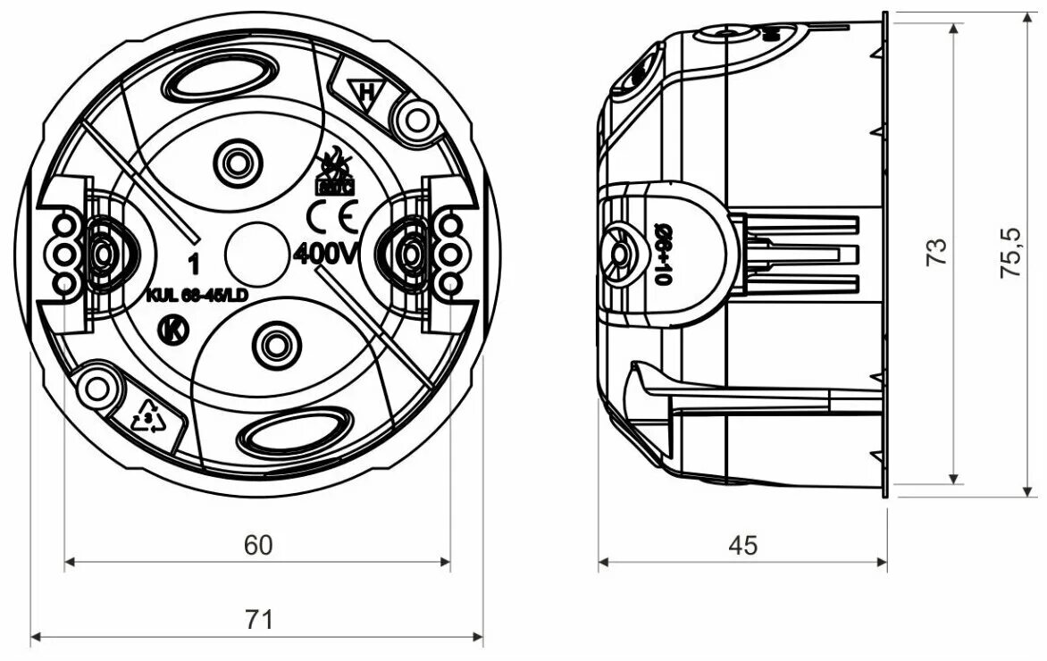 Коробка установочная 68 45мм gusi electric с3м3. Коробка установочная сп 65х45. Подрозетник для гипсокартона размеры. Подрозетник 68 чертеж. Подрозетники для бетона 68х35.