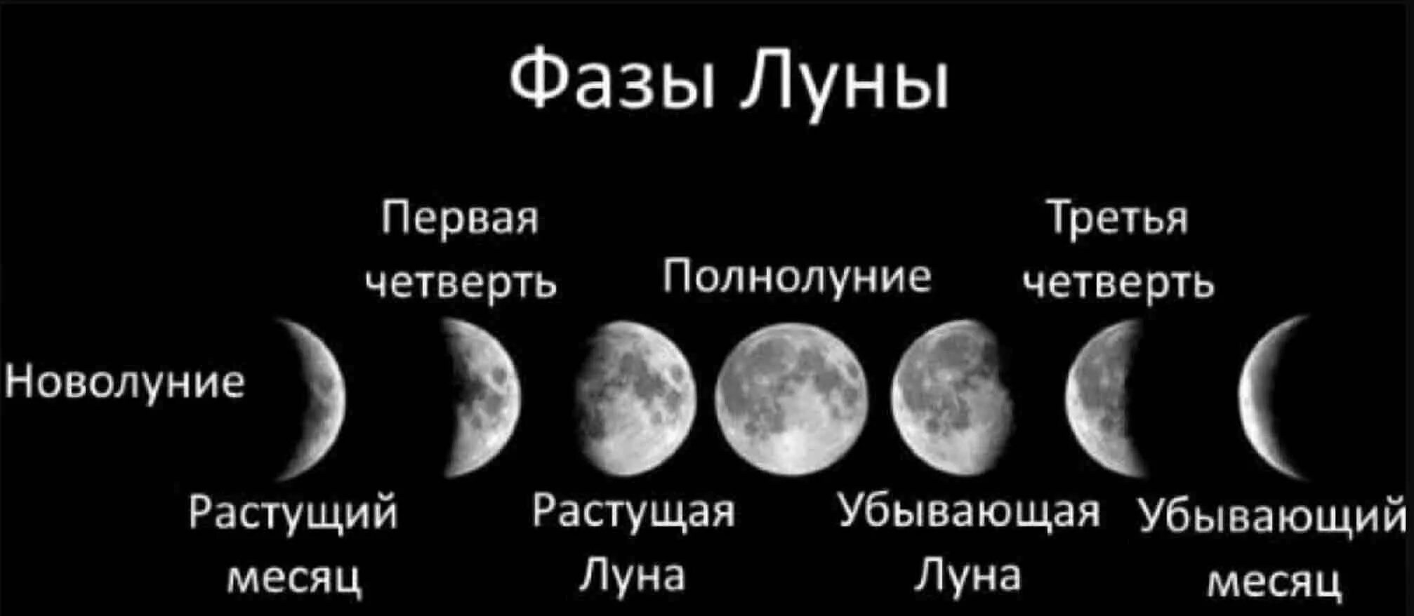 Сколько частей луны. Виды Луны и названия фазы Луны таблица. Новолуние какая фаза Луны. Фазы Луны новолуние растущая Луна полнолуние убывающая Луна. Фазы Луны 4 фазы.