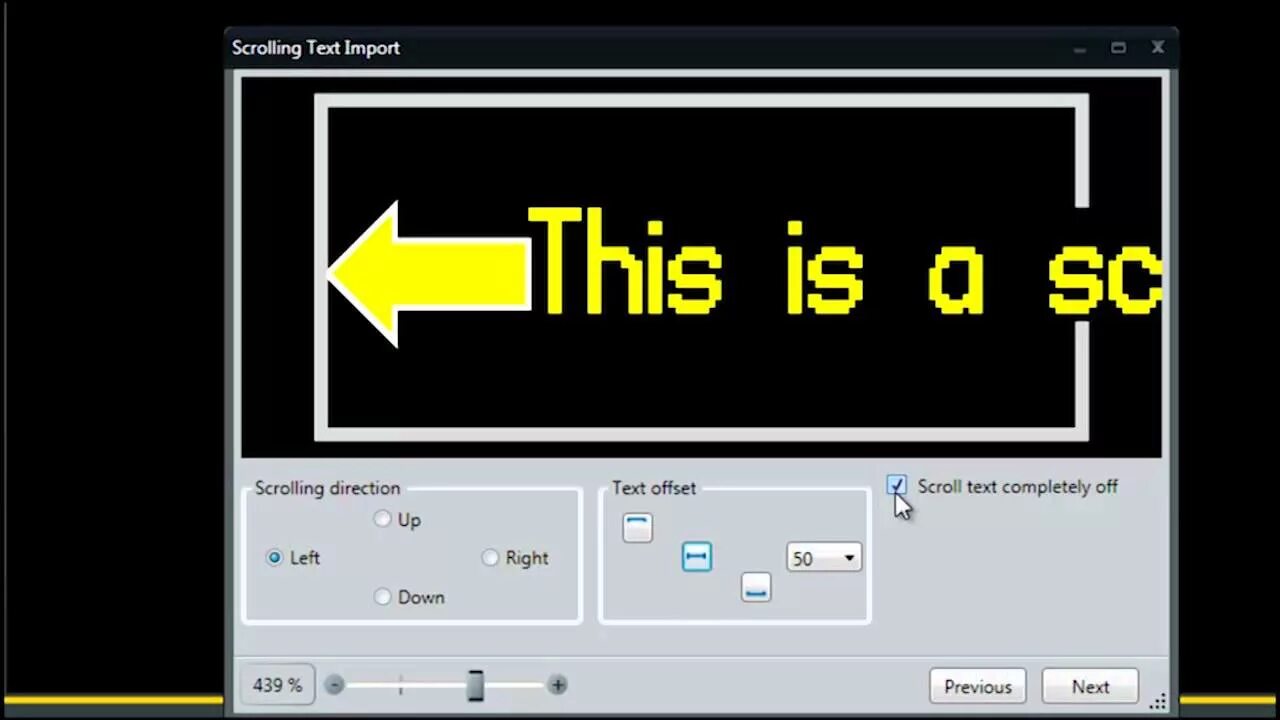 Scrolling text. Puzzle МВ Venus 1500. Daktronics Live clips program. Create led text scrolling FX.
