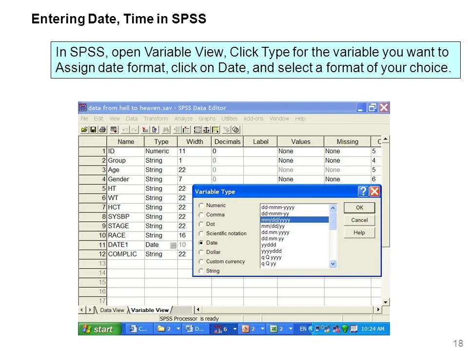 Enter date. SPSS типы данных. Строки SPSS. Таблица в спсс. Excel/SPSS.