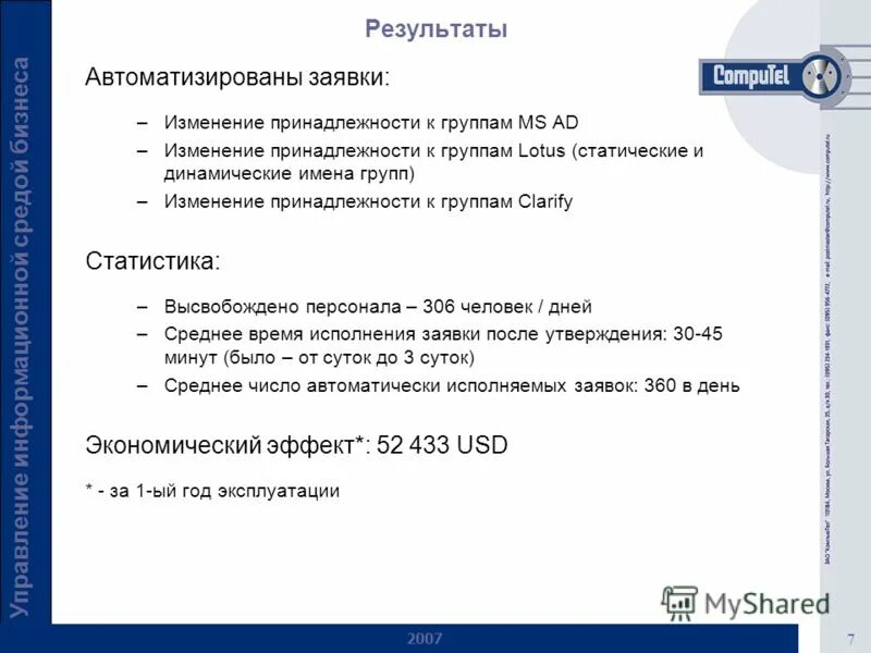 результаты автоматизации