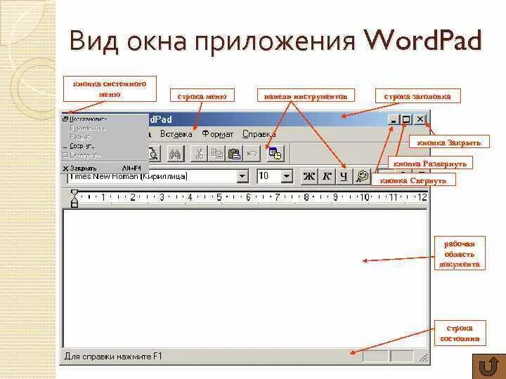 Отметьте элементы окна приложения wordpad. Вид окна программы. Элементы окна приложения wordpad. Окно программы wordpad.