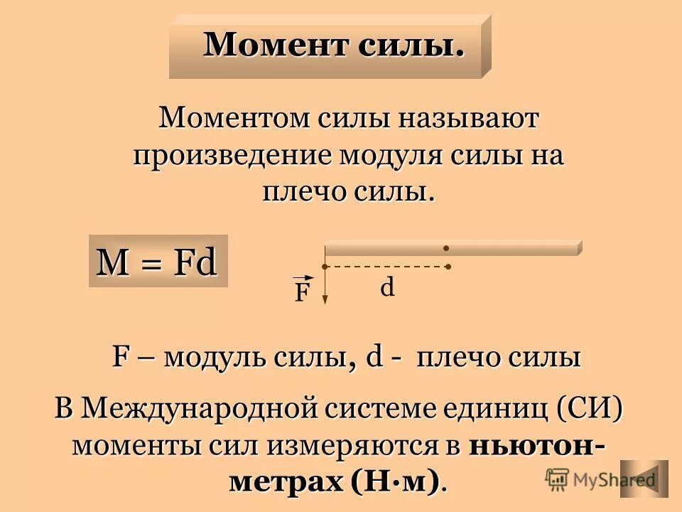 Условие равновесия моментов