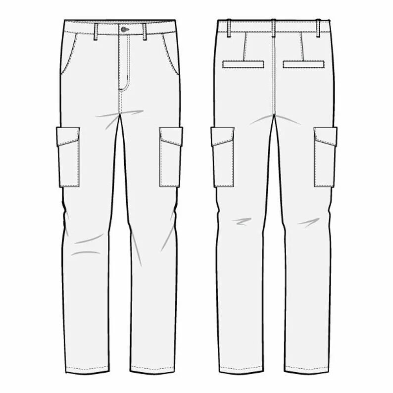 Эскиз мужских брюк. Pant template. Штаны на прозрачном фоне. Зарисовка женских брюк. Макет спортивных штанов чб.