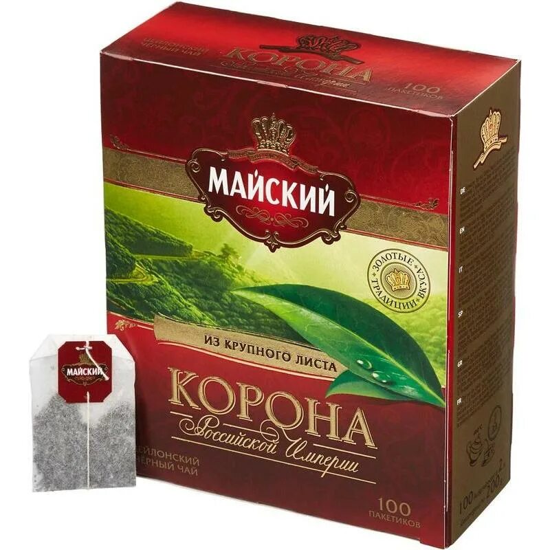 Чай в пакетиках в россии. Чай Майский корона Российской империи 100 пак. Чай черн. Майский 100пак. Корона Российской империи. Майский чай корона Российской империи черный 100 пакетиков 200 грамм. Чай Майский корона 100 пакетиков.