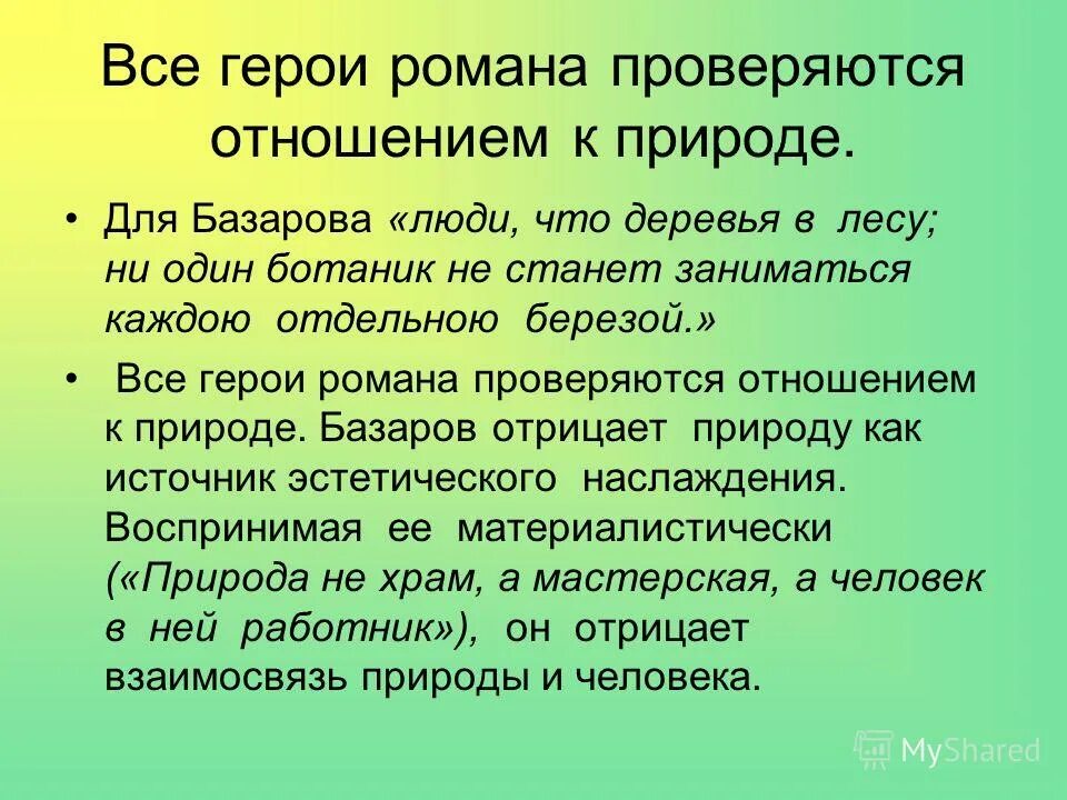 Базаров о природе и искусстве