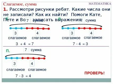 Слагаемые 1 класс примеры
