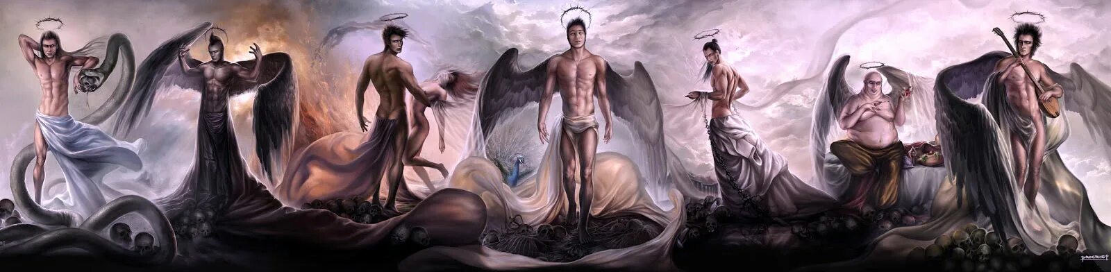 Семь демонов имена. Семь демонов семь грехов. Семь смертных грехов библия арт. Демоны 7 смертных грехов мифология. Семь смертных грехов в виде монстров.