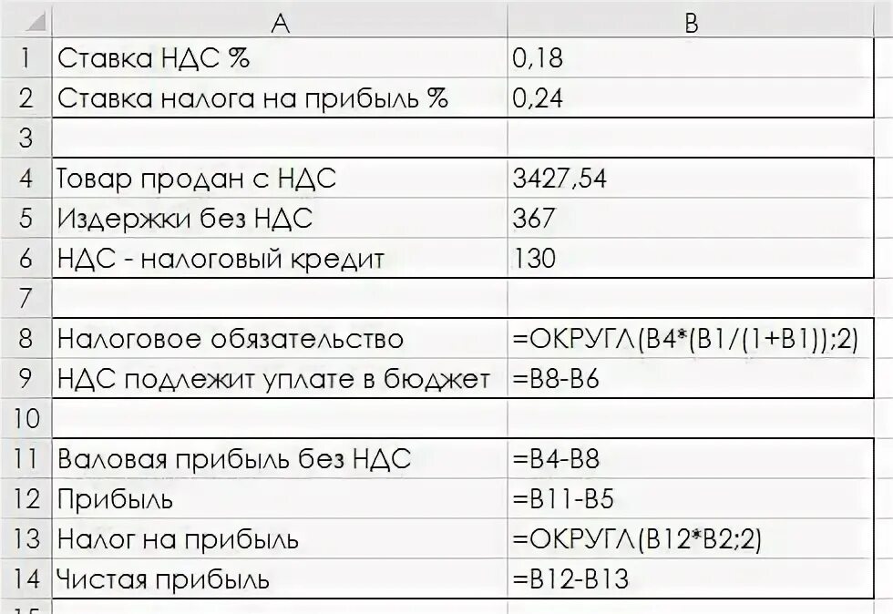 Рассчитать прибыль с ндс