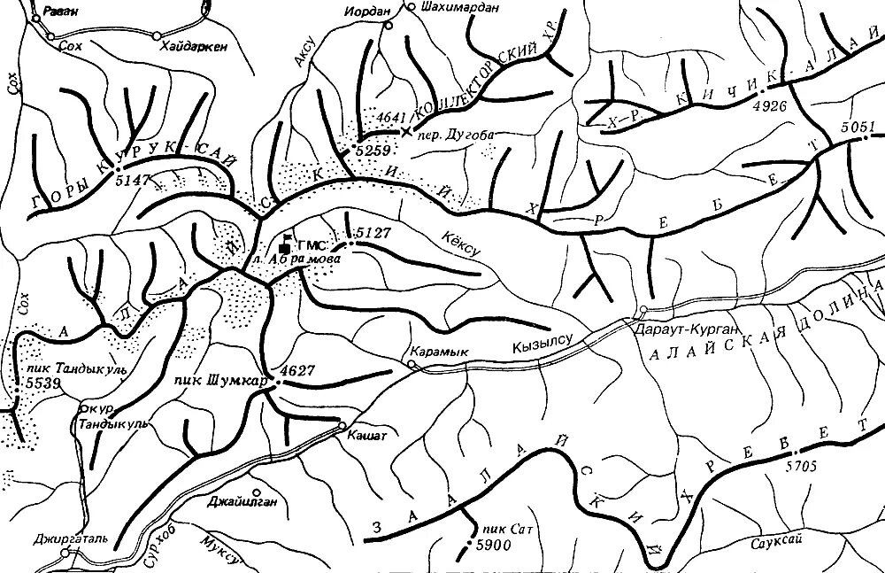 Орографическая схема Тянь-Шаня. Алайский хребет на карте Киргизии. Тянь Шань орографическая схема. Горные хребты Тянь Шаня на карте. Осердув на карте