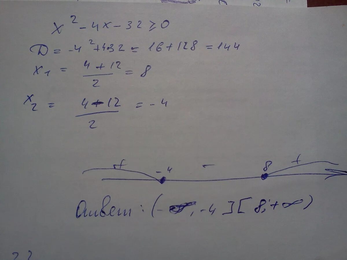 4x 8 x 1 решение. (X+32)(X-4)>=0. X²-4x-32=0. 4x2=32x. От минус бесконечности до нуля.