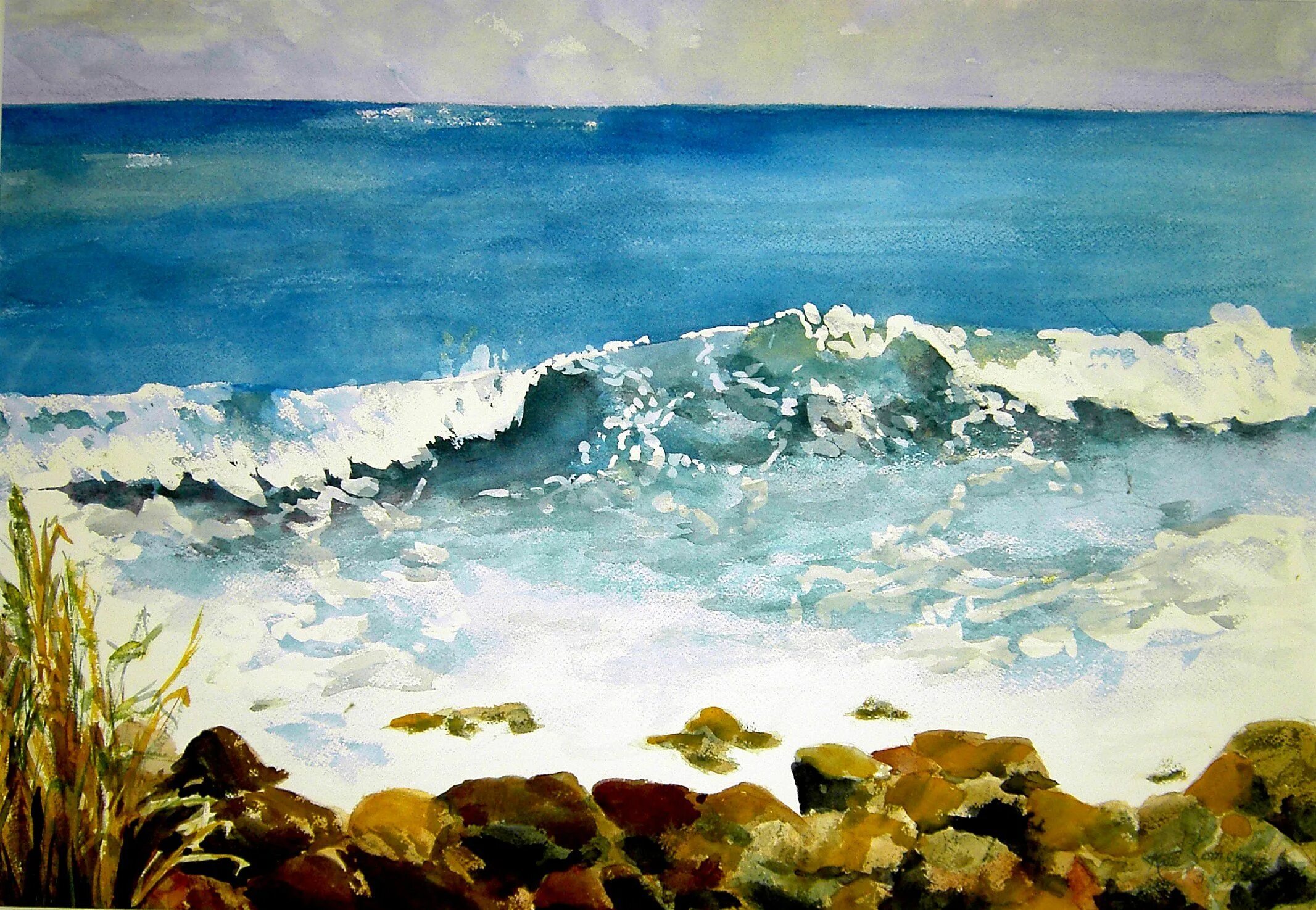 Море пастелью. Море гуашью. Море гуашью мастер класс. Пейзаж моря гуашью. Волны гуашью.