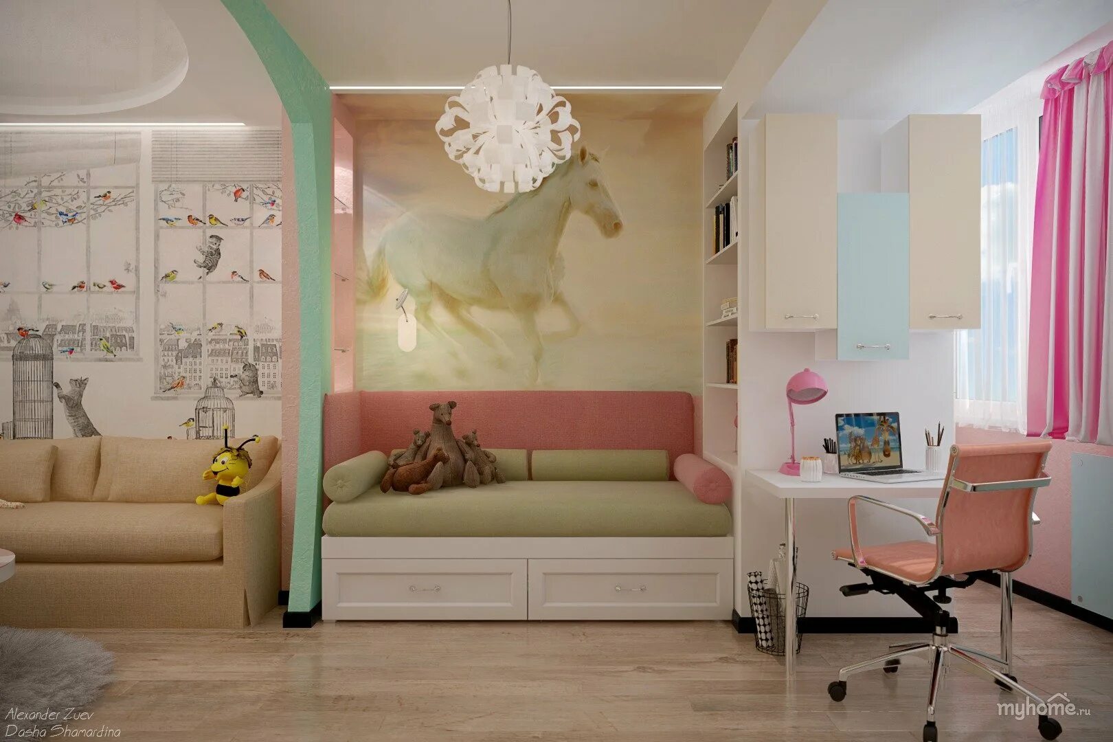 Зонирование детской комнаты для девочки. Комната для девочки с перегородкой. Зонирование спальни и детской. Перегородка в детской комнате для двоих детей. Комната для двух девочек с перегородкой.