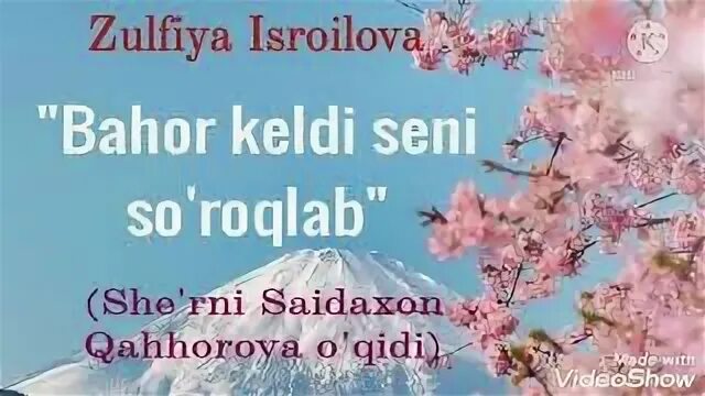 Zulfiyaxonim Bahor keldi Seni so'roqlab. Zulfiyaxonim Sherlari Bahor keldi Seni so'roqlab. Zulfiya Isroilova Bahor keldi Seni so'roqlab. Bahor keldi seni so roqlab