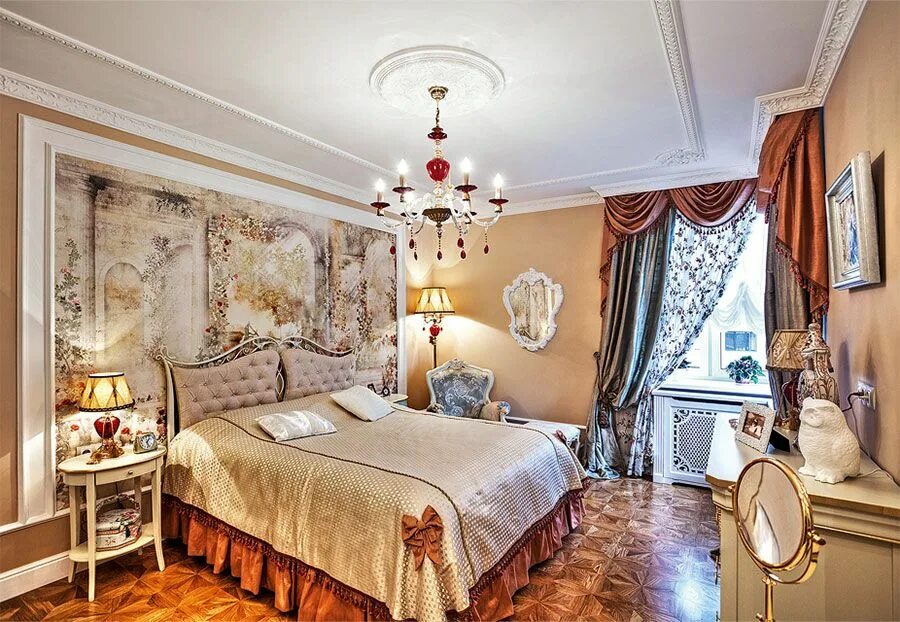 Фрески нежно розовые на стену, каталог фото в интерьере