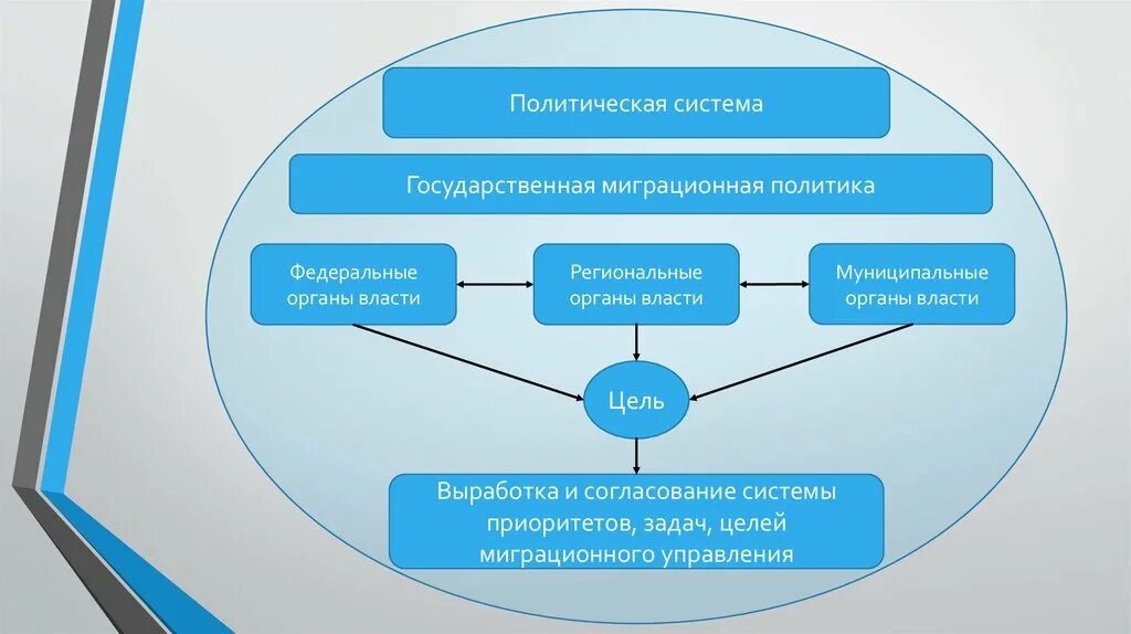 Государственная миграционная политика. Структура миграционной политики РФ. Структура миграционной системы России. Цели миграционной политики РФ. Реализация частных интересов