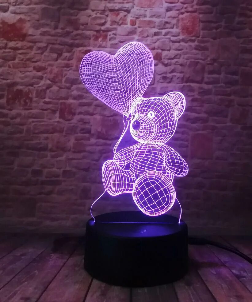 Как работает ночник. 3d ночник &quot;мишка с сердцем&quot;. led teddy bear ночник. 3d светильник авм. необычные ночники.