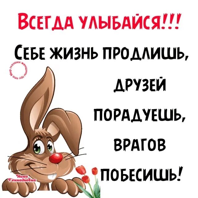 Улыбайся как можно чаще. Всегда улыбайся себе жизнь продлишь. улыбайся себе жизнь продлишь друзей порадуешь врагов побесишь. улыбайтесь как можно чаще. порадуешь.