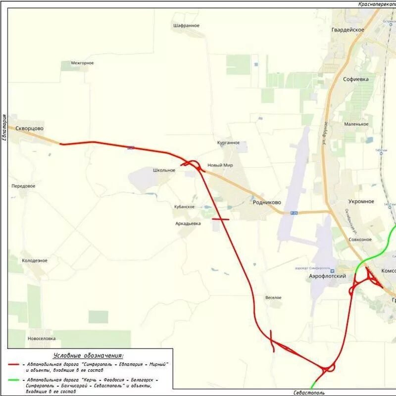 Трасса симферополь евпатория мирный на карте. Дорога Симферополь Евпатория Мирный. Автодорога Симферополь Евпатория Мирный. Трасса Симферополь Евпатория Мирный схема. Развязки трассы Симферополь Евпатория Мирный.